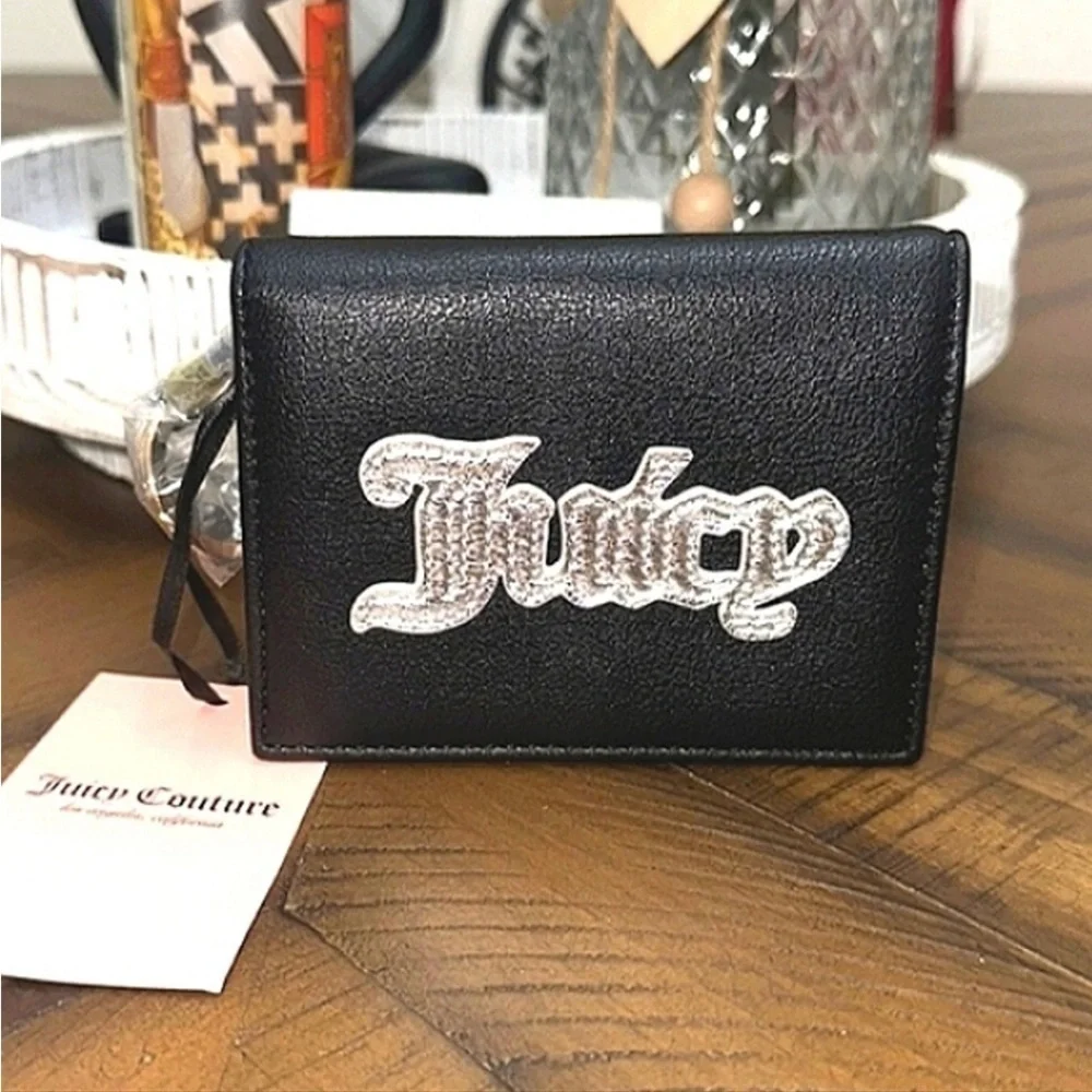 Juicy Couture Structured Bi-Fold Wallet, Black, White, Gold